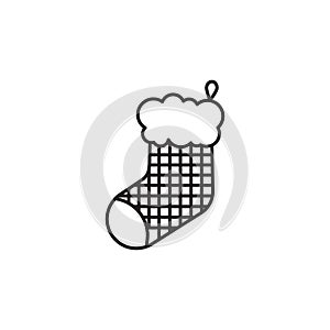 Christmas stocking line icon, new year and merry christmas, xmas sock icon, gift stocking graphics, editable stroke outline sign