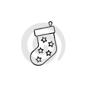 Christmas stocking line icon, new year and merry christmas, xmas sock icon, gift stocking graphics, editable stroke outline sign