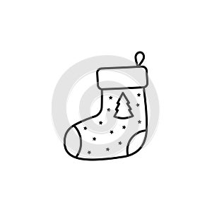 Christmas stocking line icon, new year and merry christmas, xmas sock icon, gift stocking graphics, editable stroke outline sign