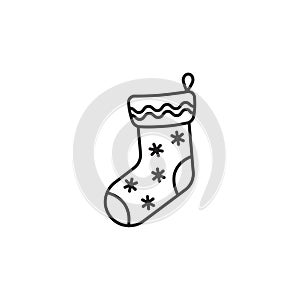 Christmas stocking line icon, new year and merry christmas, xmas sock icon, gift stocking graphics, editable stroke outline sign