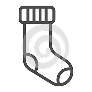 Christmas stocking line icon. Stuffer sock vector illustration isolated on white. Xmas decor outline style design
