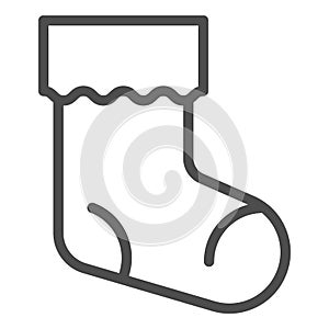 Christmas stocking line icon. Xmas sock vector illustration isolated on white. Stuffer sock outline style design