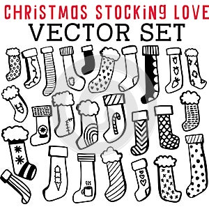 Christmas Stocking Love Vector Set with Holiday icons and Patterns