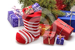 Christmas stocking and presents photo