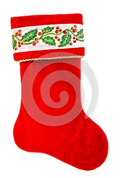 Christmas stocking. red sock for Santa's gifts isolated on white