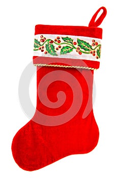 Christmas stocking. red sock for Santa's gifts isolated on white