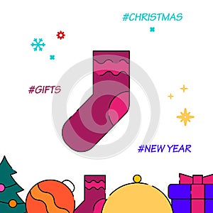 Christmas stocking sock filled line icon, simple illustration
