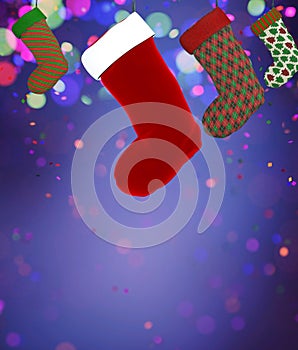 Christmas stockings decorated on colorful background
