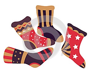 Christmas stockings and felt fireplace accessories with festive print