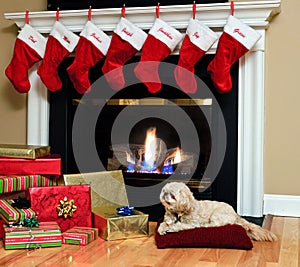 Christmas stockings by the fireplace