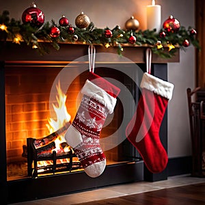 christmas stockings on fireplace