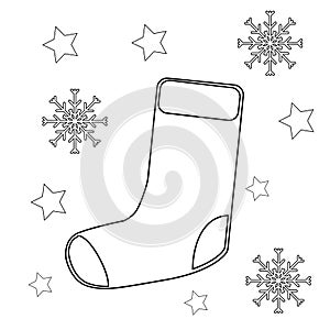 Christmas stockings. Home decoration for the holiday. Coloring page or book for children and adults.