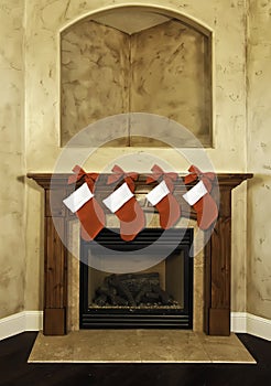 Christmas stockings on mantel photo