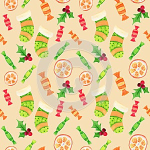 Christmas stockings pattern yellow background