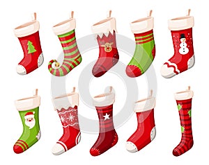 Christmas stockings or socks isolated vector set