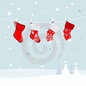 Christmas stockings in winter nature.