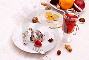 Christmas stollen cake with mulled wine