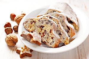 Christmas stollen with icing sugar