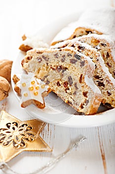 Christmas stollen with icing sugar