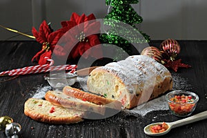 Christmas Stollen. Traditional Sweet Fruit Loaf German Bread