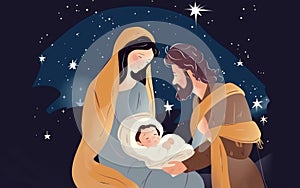 Christmas story. Christmas night, Mary, Joseph and the baby Jesus, Son of God , symbol of Christianity , Christmas