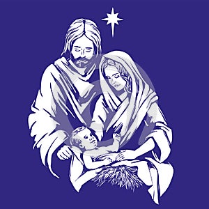 Christmas story. Mary, Joseph and the baby Jesus, Son of God , symbol of Christianity hand drawn vector illustration. photo