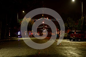 Christmas streamer lights downtown Marysville