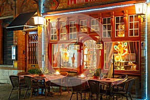 Christmas street in the center of Bruges, Belgium