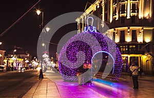 CHRISTMAS STREET, LIGHTINGS IN OLD TOWN, WARSAW, POLAND.