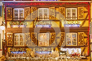 Christmas street at night in Colmar, Alsace, France