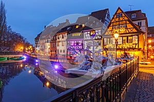 Christmas street at night, Colmar, Alsace, France