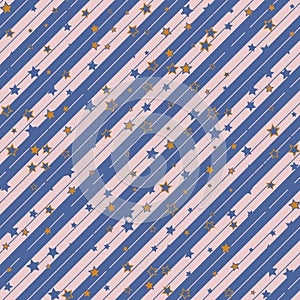 Christmas striped diagonal wrapping paper with stars pattern. seamless background. Design wallpaper for present or gift