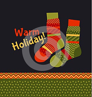 Christmas striped socks in patchwork style.