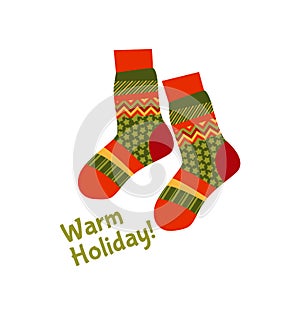 Christmas striped socks in patchwork style.