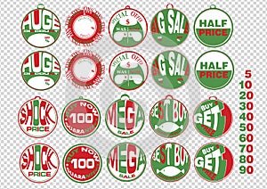 Christmas style discount tags and labels