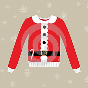 Christmas sweater on background with snowflakes