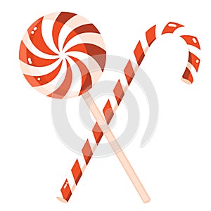 Christmas sweet candy cane white and red colors. Vector christmas sticks isolated on white background