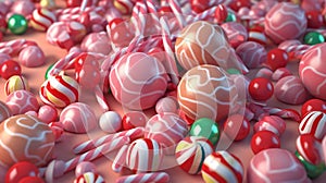 Christmas sweets background. Candy pattern. Candy background. Illustration of 3d candy, gum and lollipops.