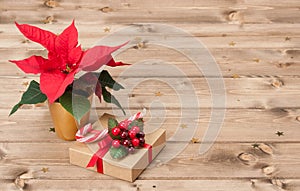 Christmas Symbol. Poinsettia Flower. Gift Box