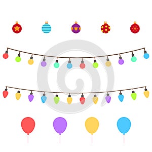 Christmas Symbols set. Colorful christmas icons isolated on white transparent background. Traditional Xmas attributes