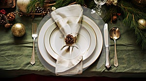 Christmas table decor, holiday tablescape and dinner table setting, formal event decoration for New Year, family celebration,