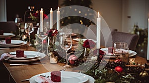 Christmas table decor, holiday tablescape and dinner table setting, formal event decoration for New Year, family celebration,