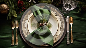 Christmas table decor, holiday tablescape and dinner table setting, formal event decoration for New Year, family celebration,