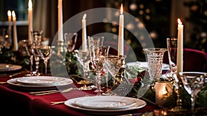 Christmas table decor, holiday tablescape and dinner table setting, formal event decoration for New Year, family celebration,