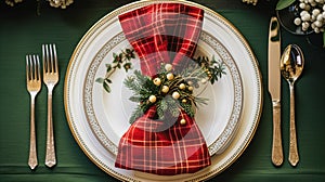 Christmas table decor, holiday tablescape and dinner table setting, formal event decoration for New Year, family celebration,