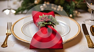 Christmas table decor, holiday tablescape and dinner table setting, formal event decoration for New Year, family celebration,