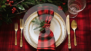 Christmas table decor, holiday tablescape and dinner table setting, formal event decoration for New Year, family celebration,