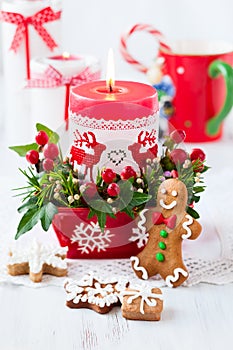 Christmas table decorated with candle