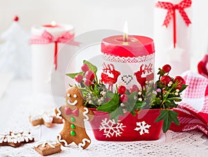 Christmas table decorated with candle