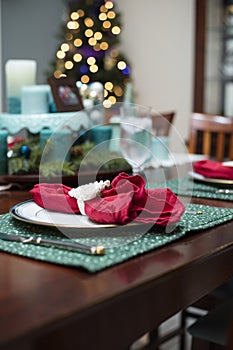 Christmas Table Place Setting Decorations Turquoise and Red